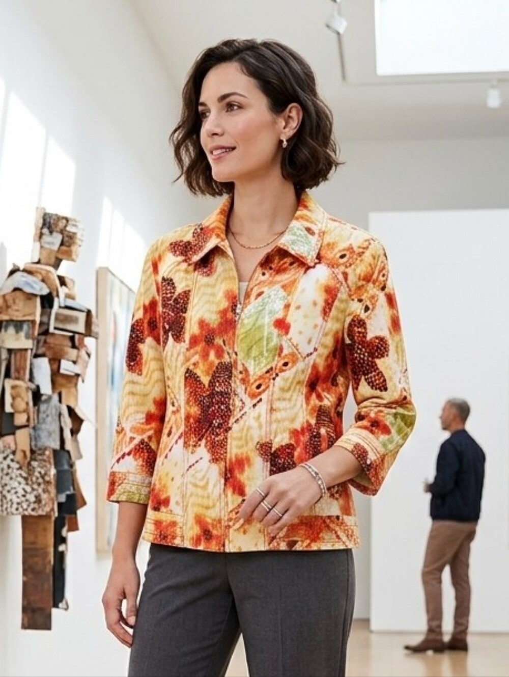 NWOT Chico's 2 Contemporary Bohemian Western Abstract Cotton Canvas Jacket
